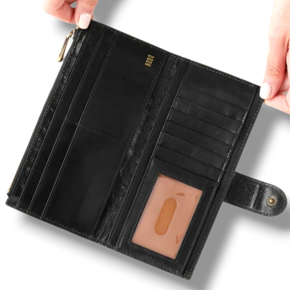 NWOT HOBO Dunn Continental Wallet in Black Polished Leather - Picture 3 of 3